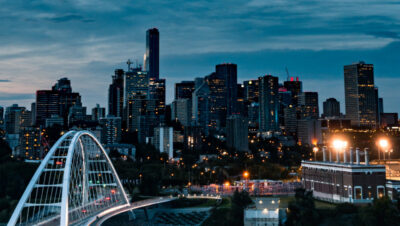 A cityscape at night in Edmonton