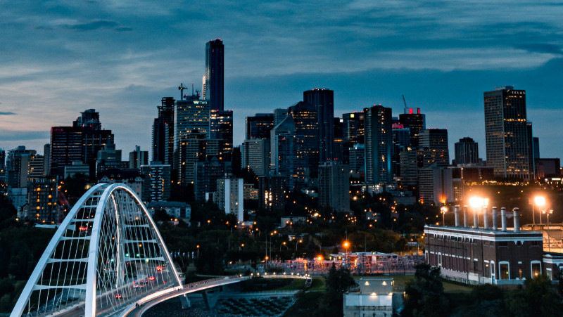 A cityscape at night in Edmonton